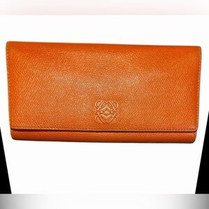 Authentic Loewe Orange Leather Bi-Fold Wallet